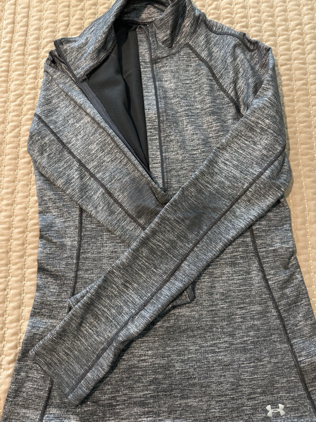 Under Armour Heathered Full Zip Mock Neck Stretch Metallic Raglan Jacket Gray M