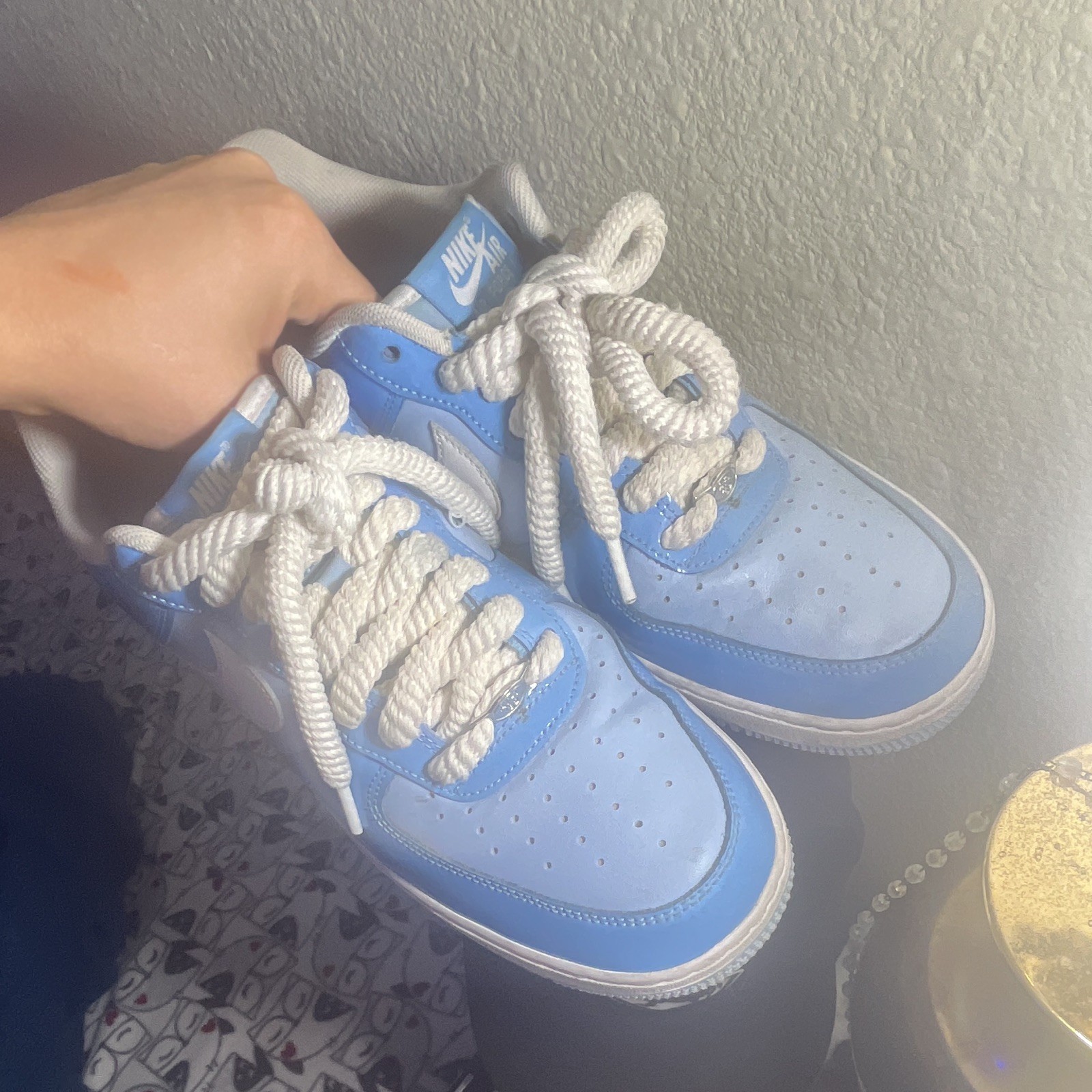 Nike Air Force 1 Low Top Men’s Lace-Up Colorblock Sneakers Blue/White