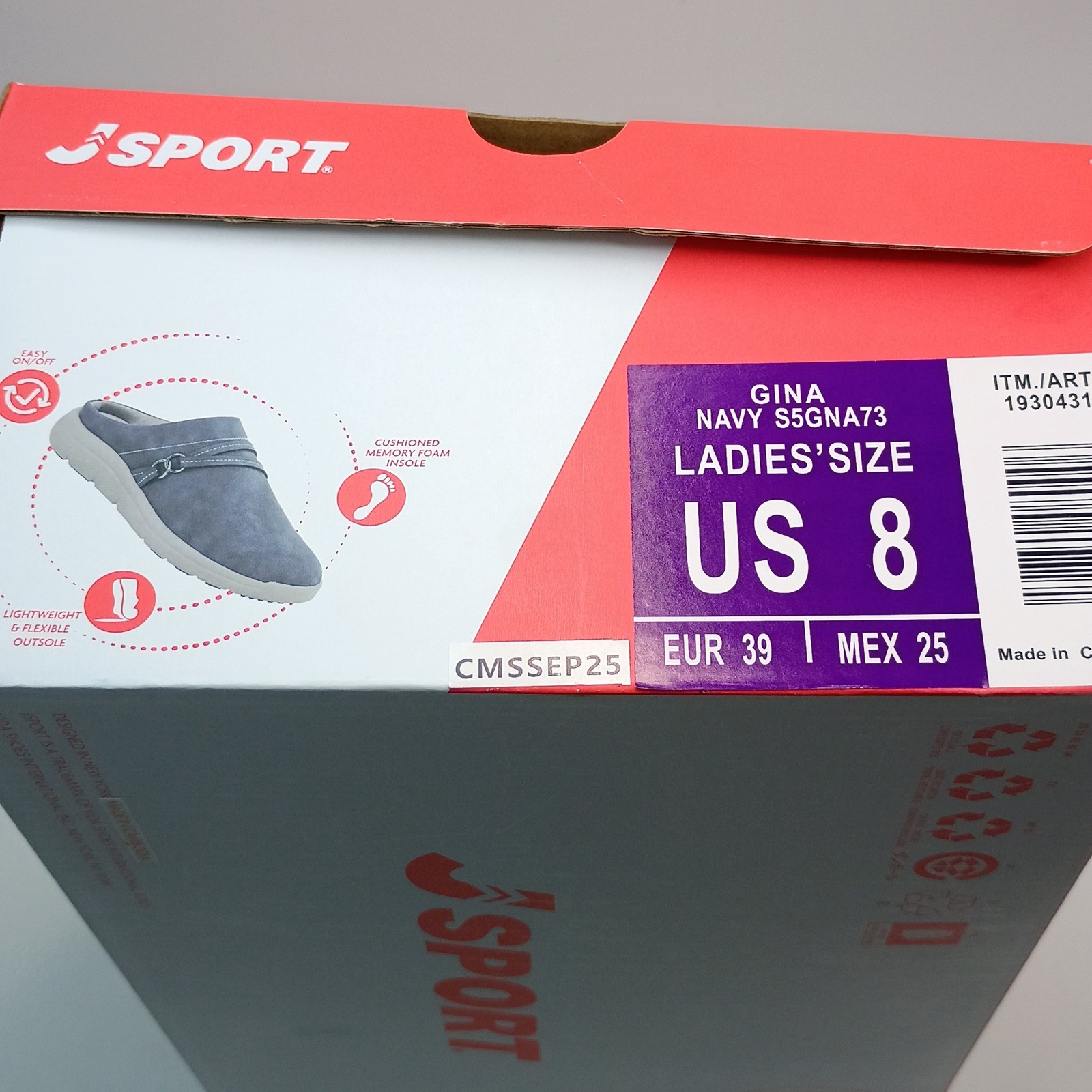 J Sport Gina Mules Women Size 8 Navy Blue Cushioned Memory Foam S5GNA73