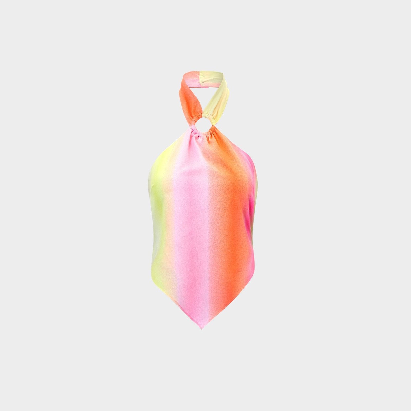 Pomelo Halter Ring Colorblock Satin Cropped Backless Tank Top XS Pink Orange Ye…