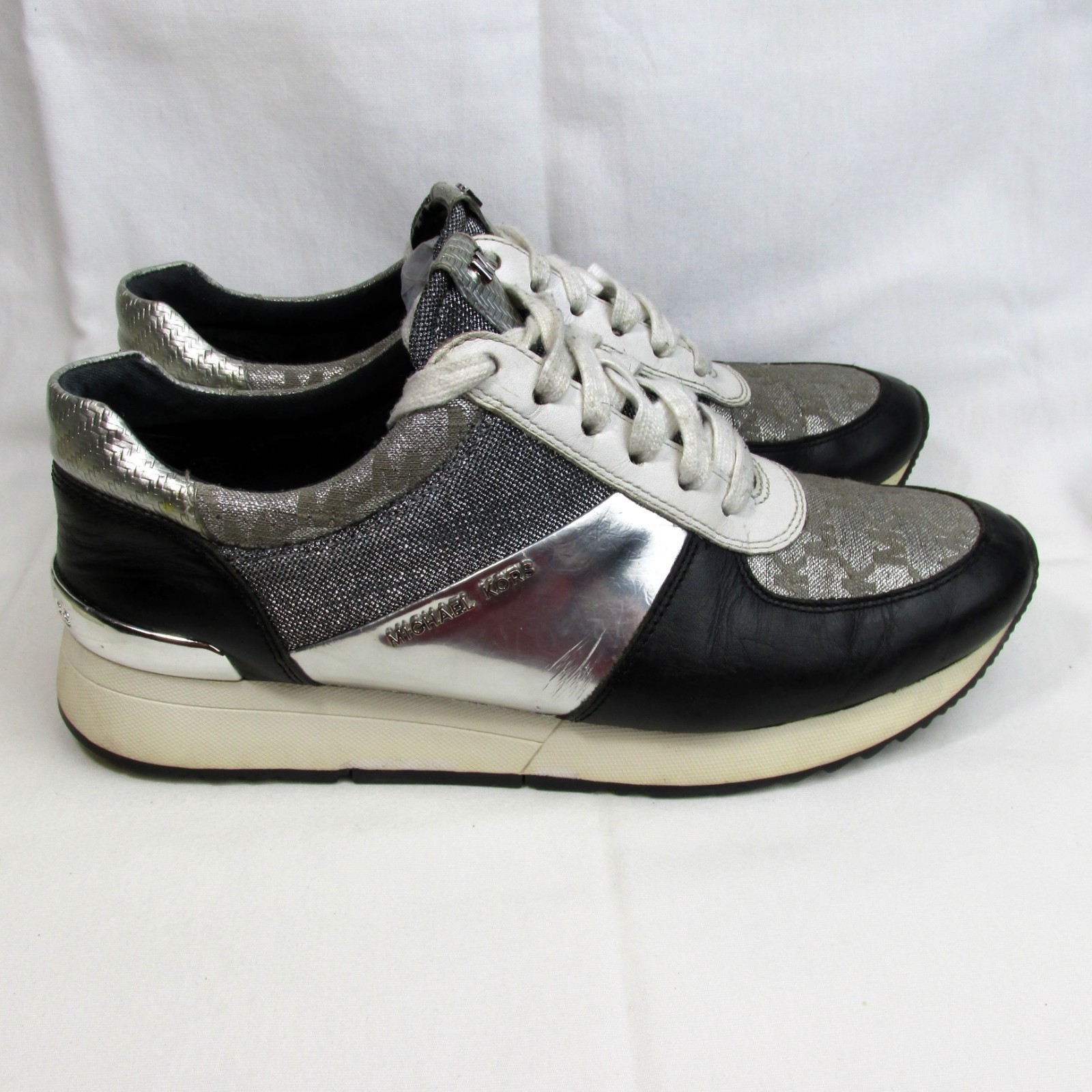 Michael Kors Black White Silver Trainer Sneaker Womens Size 8.5 Luxury Shoes