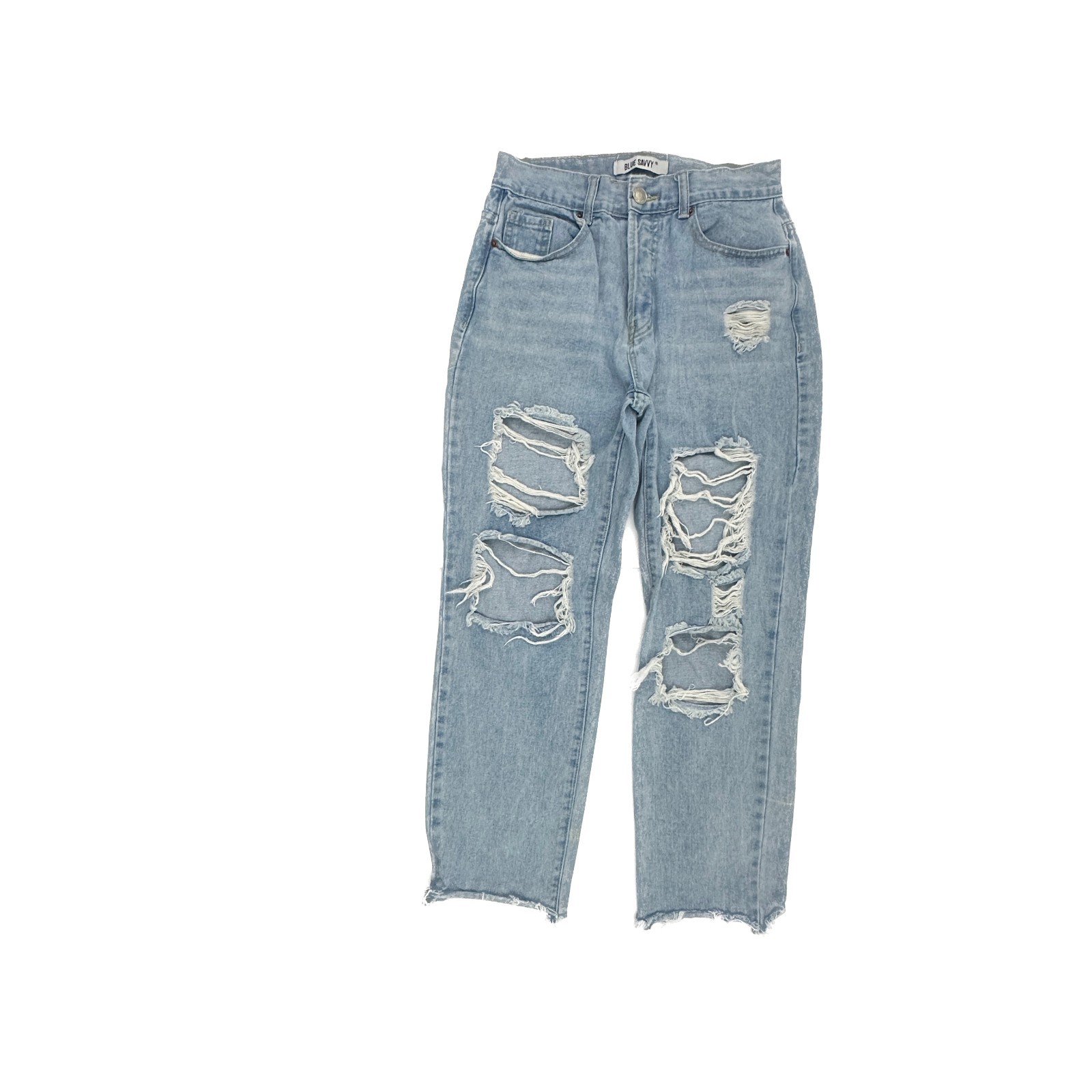 Blue Savvy Straight Button Fly Distressed Raw Hem Women’s size 7 Blue Denim Jean