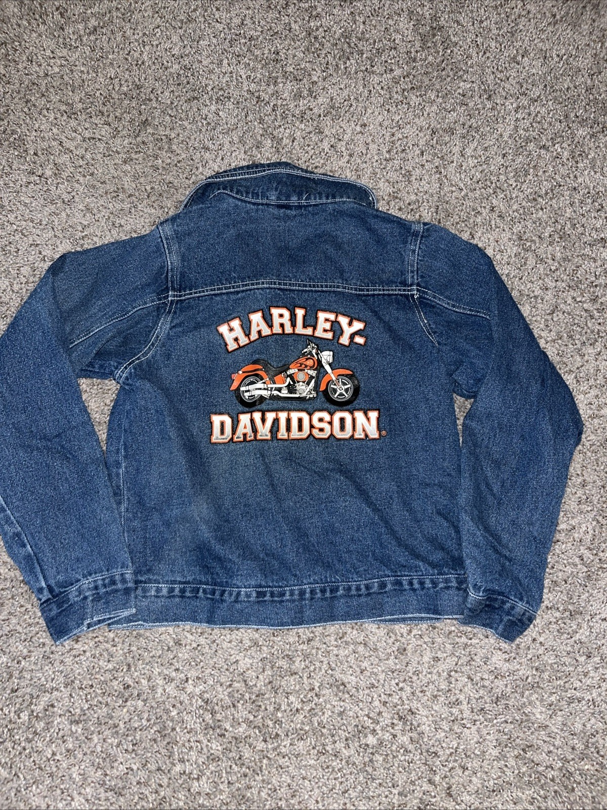 Vintage Kids Unisex Harley-Davidson Motorcycle Denim Jean Jacket Size 12/14