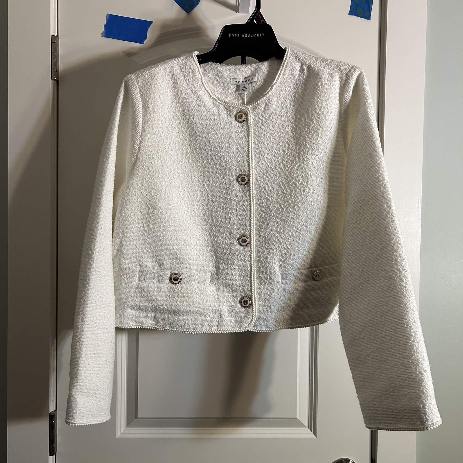 Free Assembly NEW XXL Women’s Collarless Nubby Jacket with Snap Buttons, Pockets