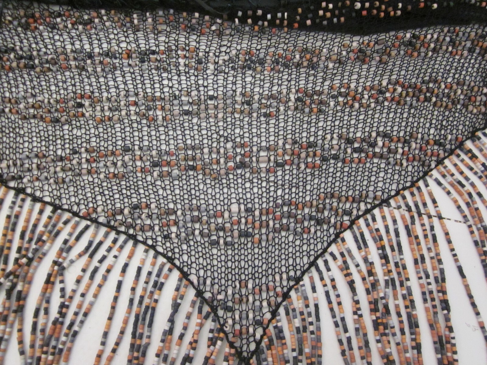  Hand Made Beaded Mesh and Leather Fringe 56″ Hip/ Shoulder Scarf