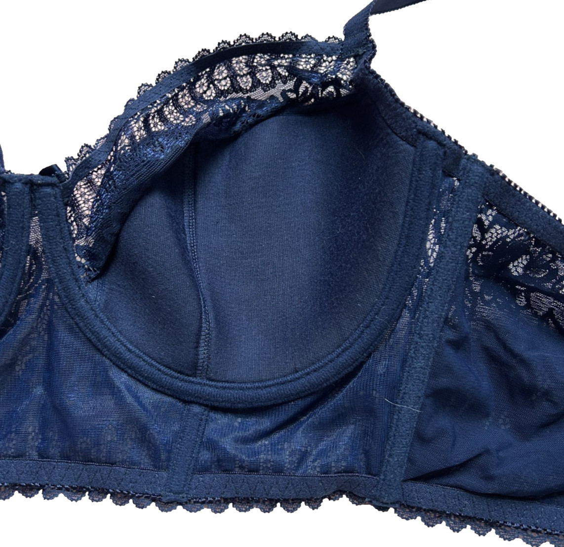 40D Midi Bustier Bra Navy Blue Lace Underwire Full Coverage Support Semi Padded