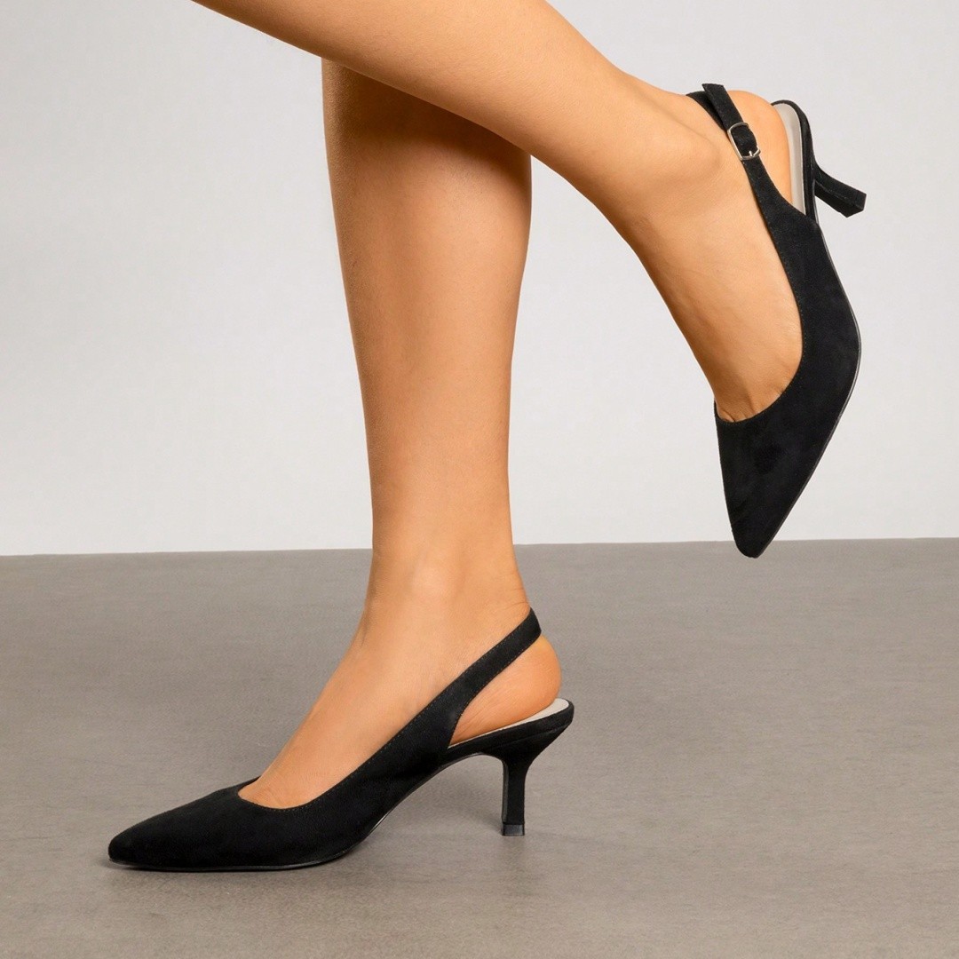 US Women Dress Pumps Low Kitten Heel Pointed Toe Slingback Wedding Party Pumps~