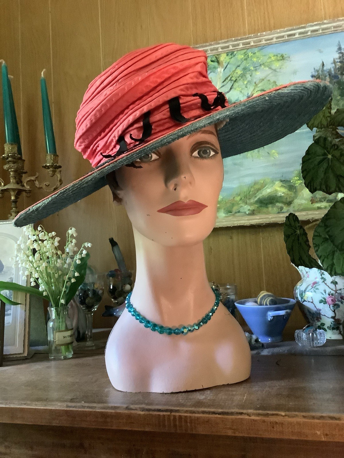Vintage Antique 1900’s Fabulous JAS G JOHNSON CO Wide Brim HAT One Of A Kind