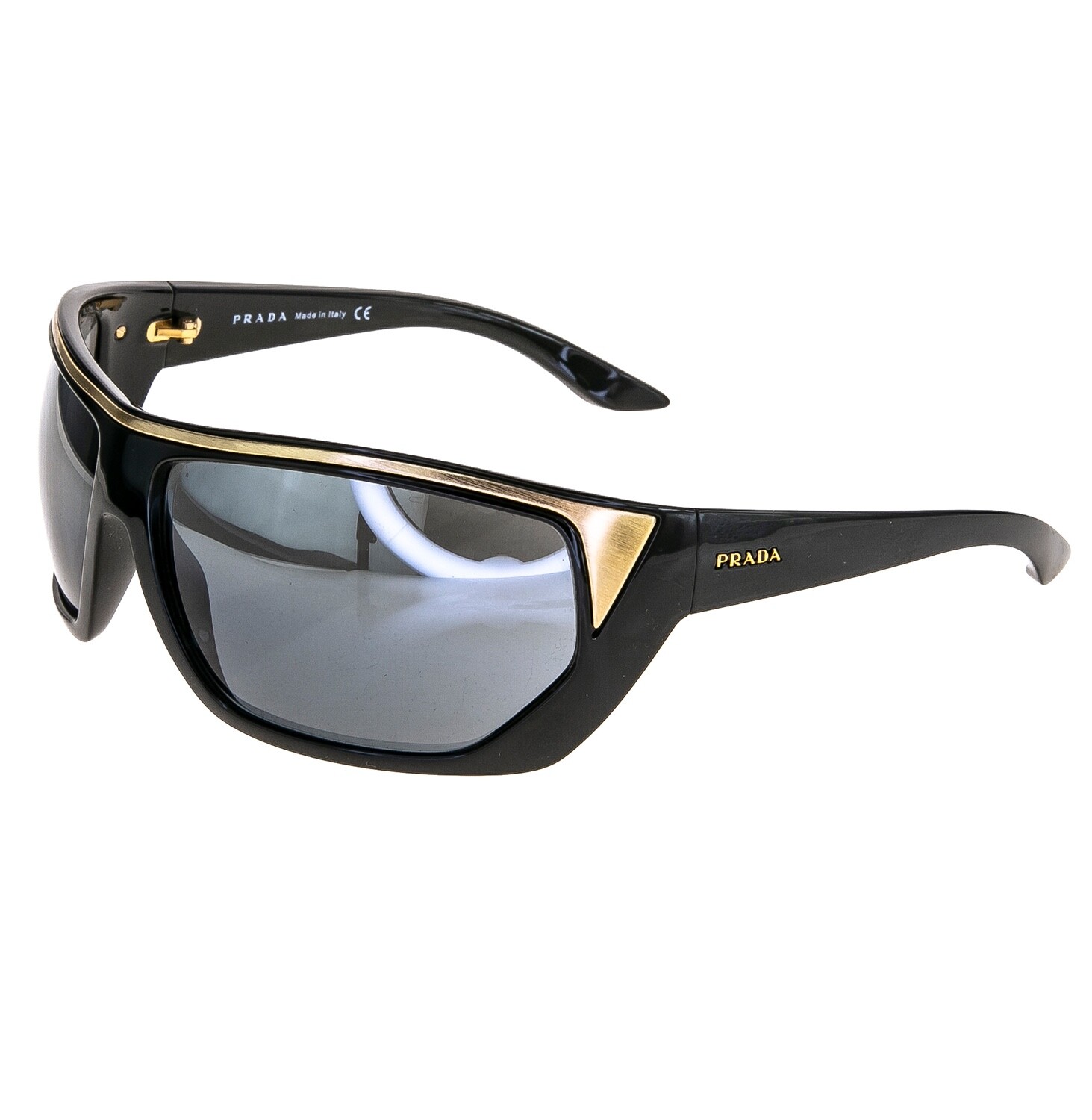 PRADA 10I Wrap Mask Black Brushed Gold Silver Mirror Sunglasses Unisex PR10I NEW