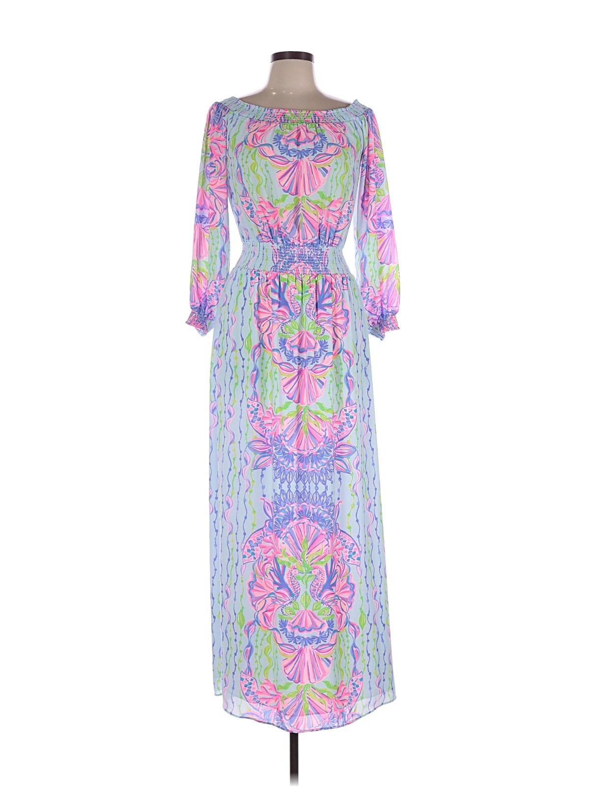 Lilly Pulitzer Bria Maxi off the shoulder Dress Sea Shellabration 🦄 Size Medium