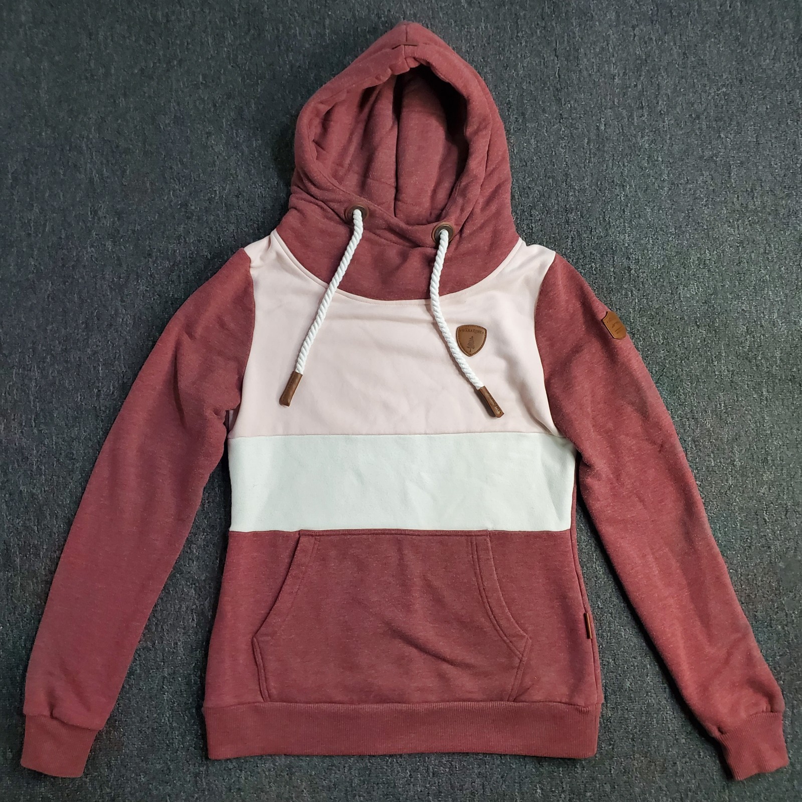 Wanakome Hoodie Womens Size Small Burgundy Pink Colorblock Pullover Sweatshirt