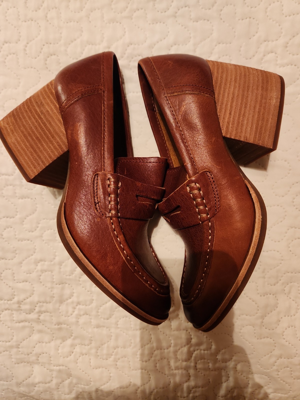 Kork-Ease Modeste Penny Loafer Leather Pumps Brown Block Heel Size 9M