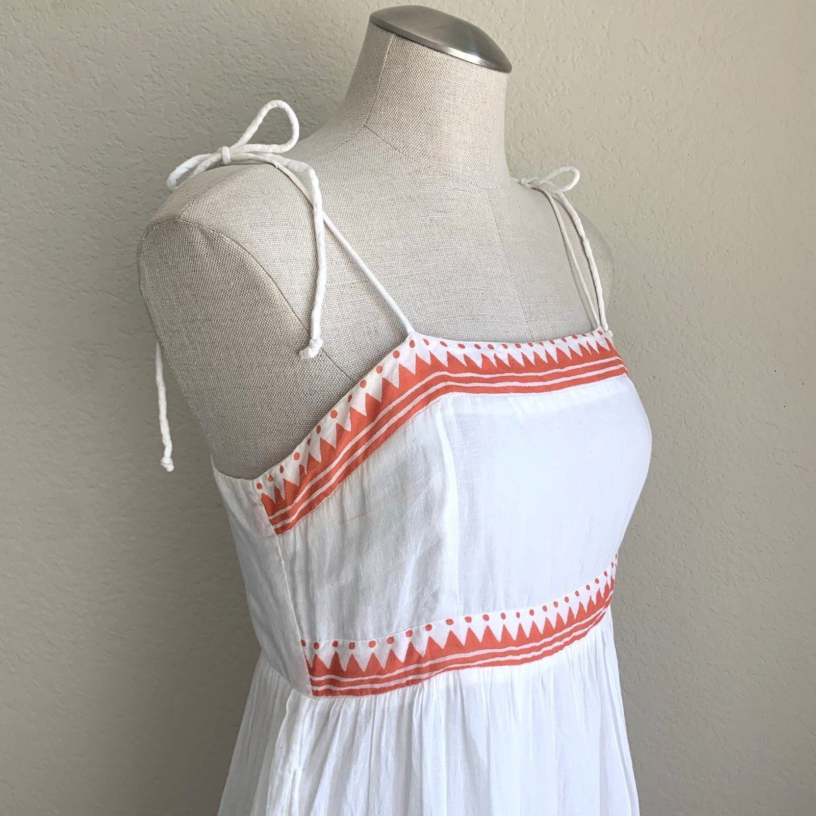 Oliphant Santorini Red Smocked Maxi Dress Size S White Tiered Sleeveless