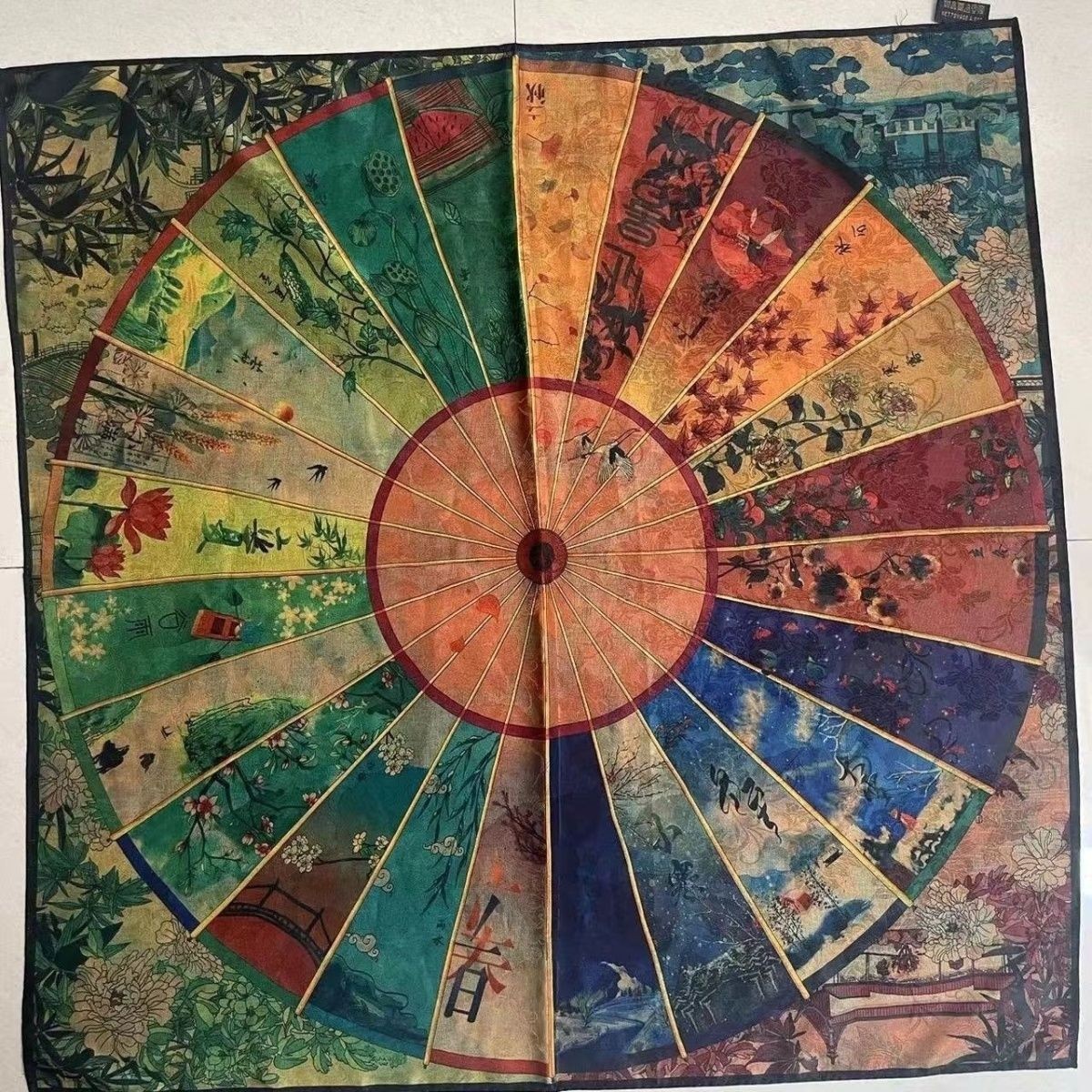 24 Solar Terms 68x68cm Xiangyun Sha Retro Chinese Style Square Scarf