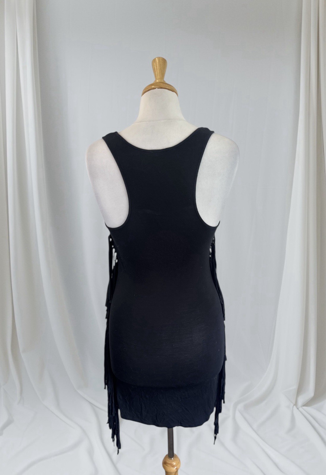 Y2K Black Studded Fringe Tunic Top Dress Boho Goth Grunge Punk Western Edgy S