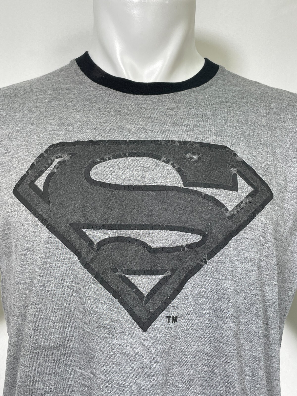 Superman Black Logo Grey Ringer T-Shirt Men’s XXL