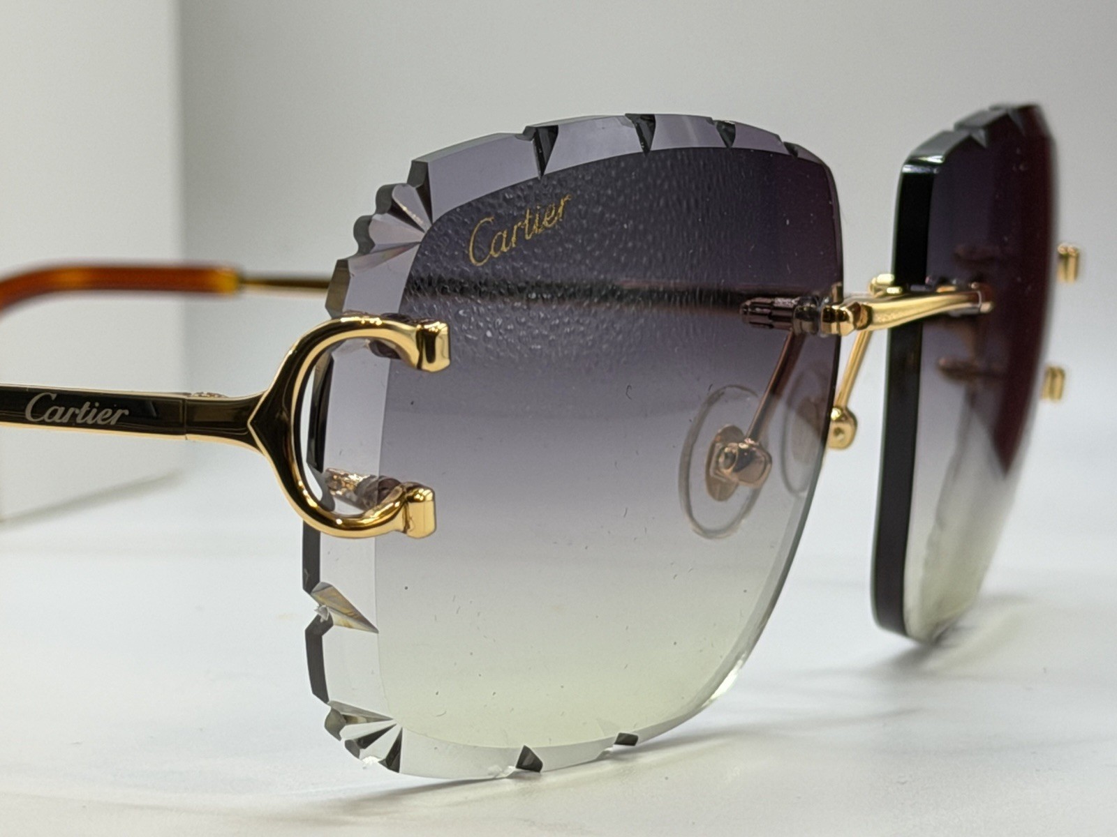 Cartier Rimless BIG C Diamond Cut Gradient Gray&Yellow Men’s Sunglasses CT00920