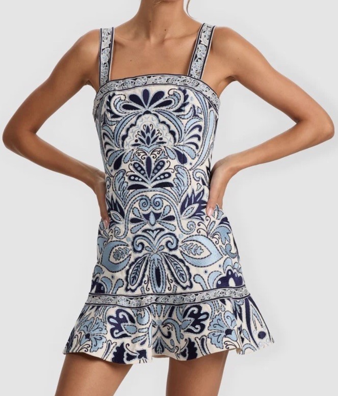 Alice + Olivia Kaiser Embroidered Canvas Mini Dress NWT $695.00 Sz 14