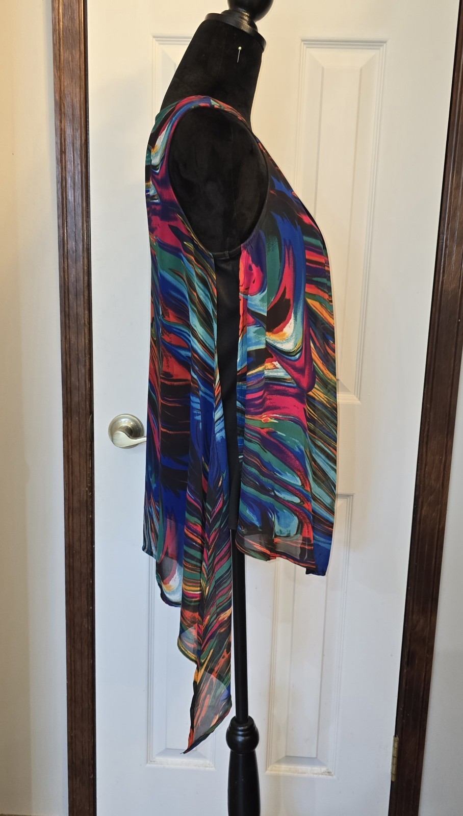 ​Cocomo Tunic Top Womens Medium M Multi Color Abstract Marble Chiffon Sharkbite