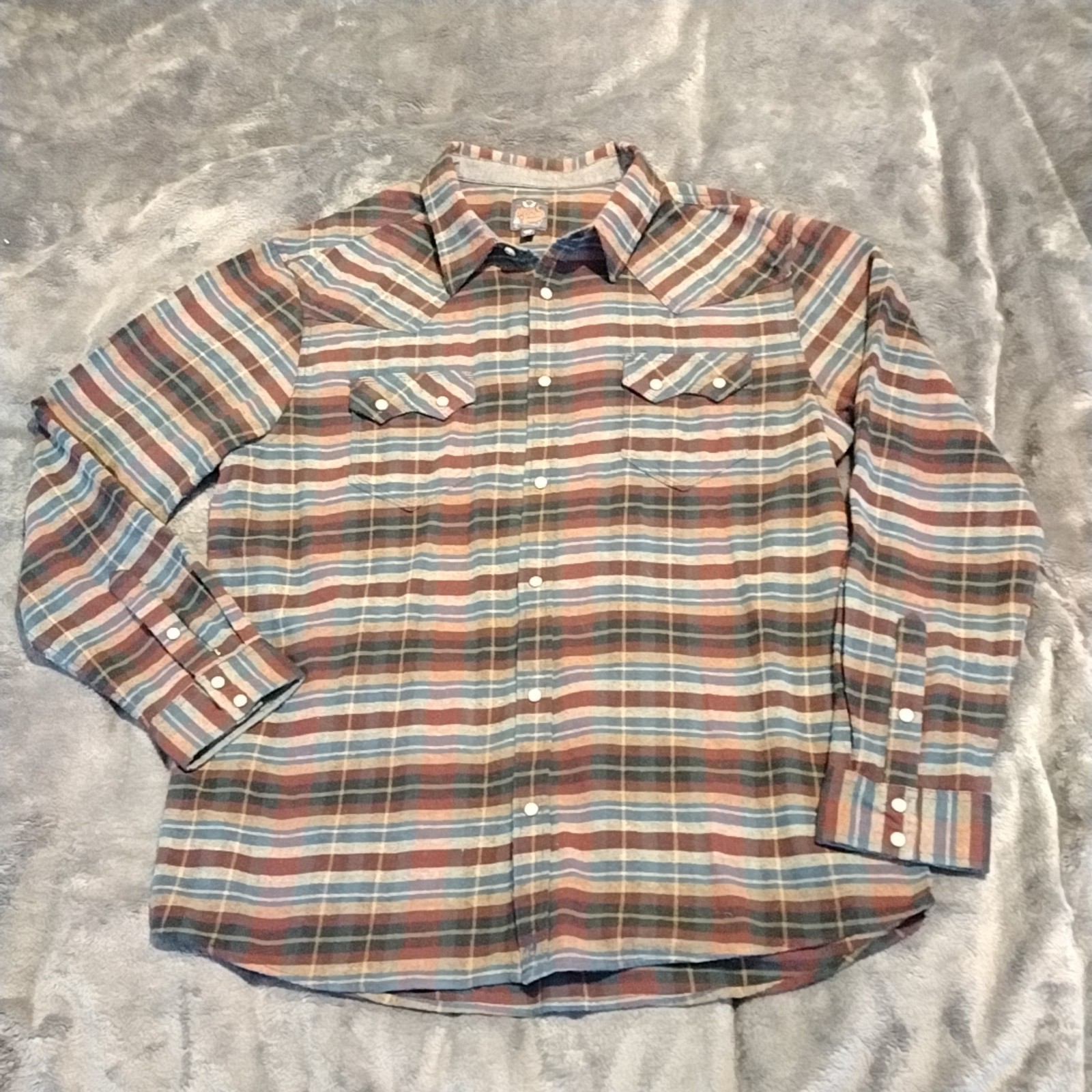 Moon Shine Spirit Shirt Mens XL Plaid Western Pearl Snap Flannel Rodeo