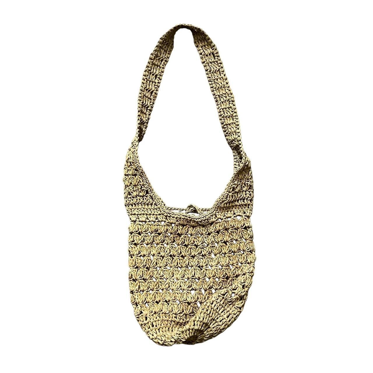 Yellow-Beige Woven Straw Shoulder Bag: 90s, Y2K