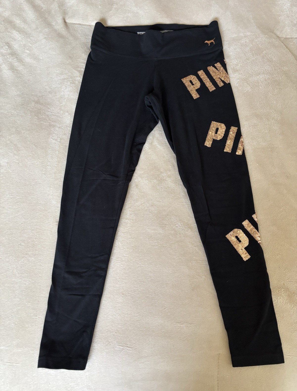 PINK Victoria’s Secret Black Leggings Gold Sequin Women’s M Yoga High Rise