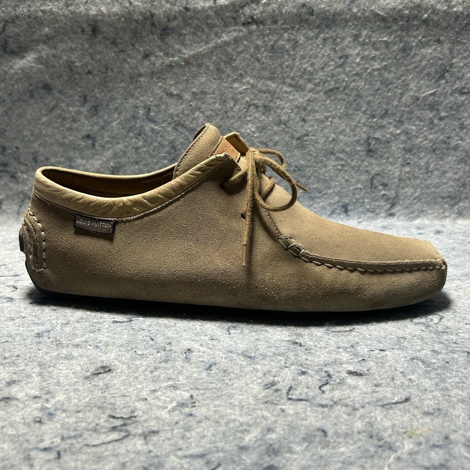 Louis Vuitton Suede TD0053 Shoes Tan Beige Size 38 Made in Italy LV