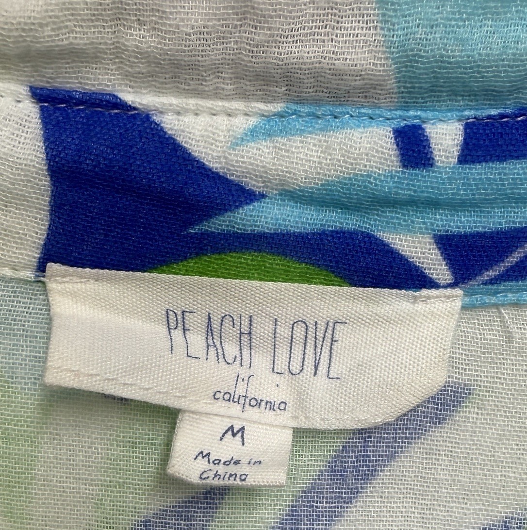 ~Size M~ PEACH LOVE CALIFORNIA Teal/Blue FLORAL Woven Button Up A-LINE Tunic Top
