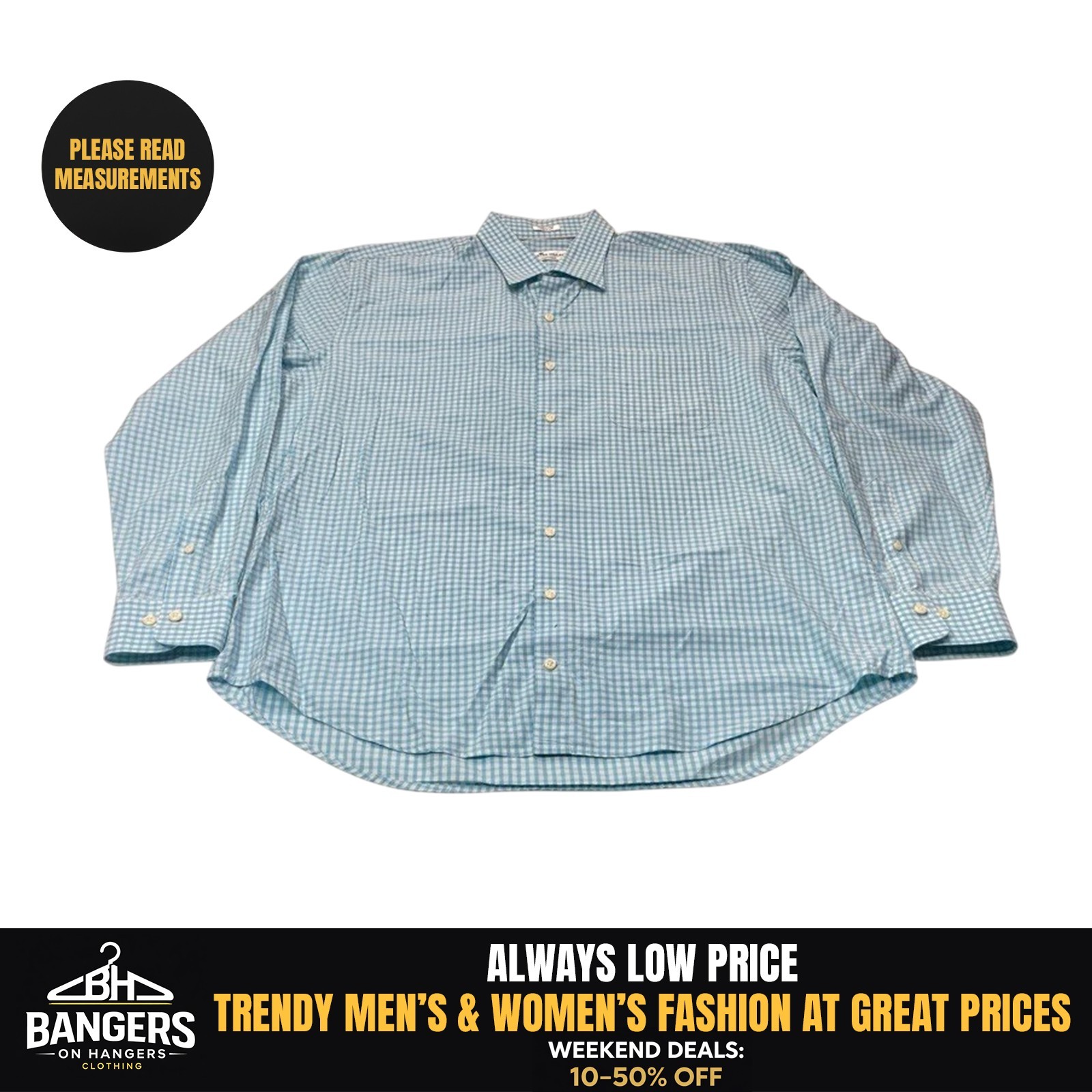 Peter Millar Crown Finish Shirt Long Sleeve Men’s XL Blue Gingham Casual 9564