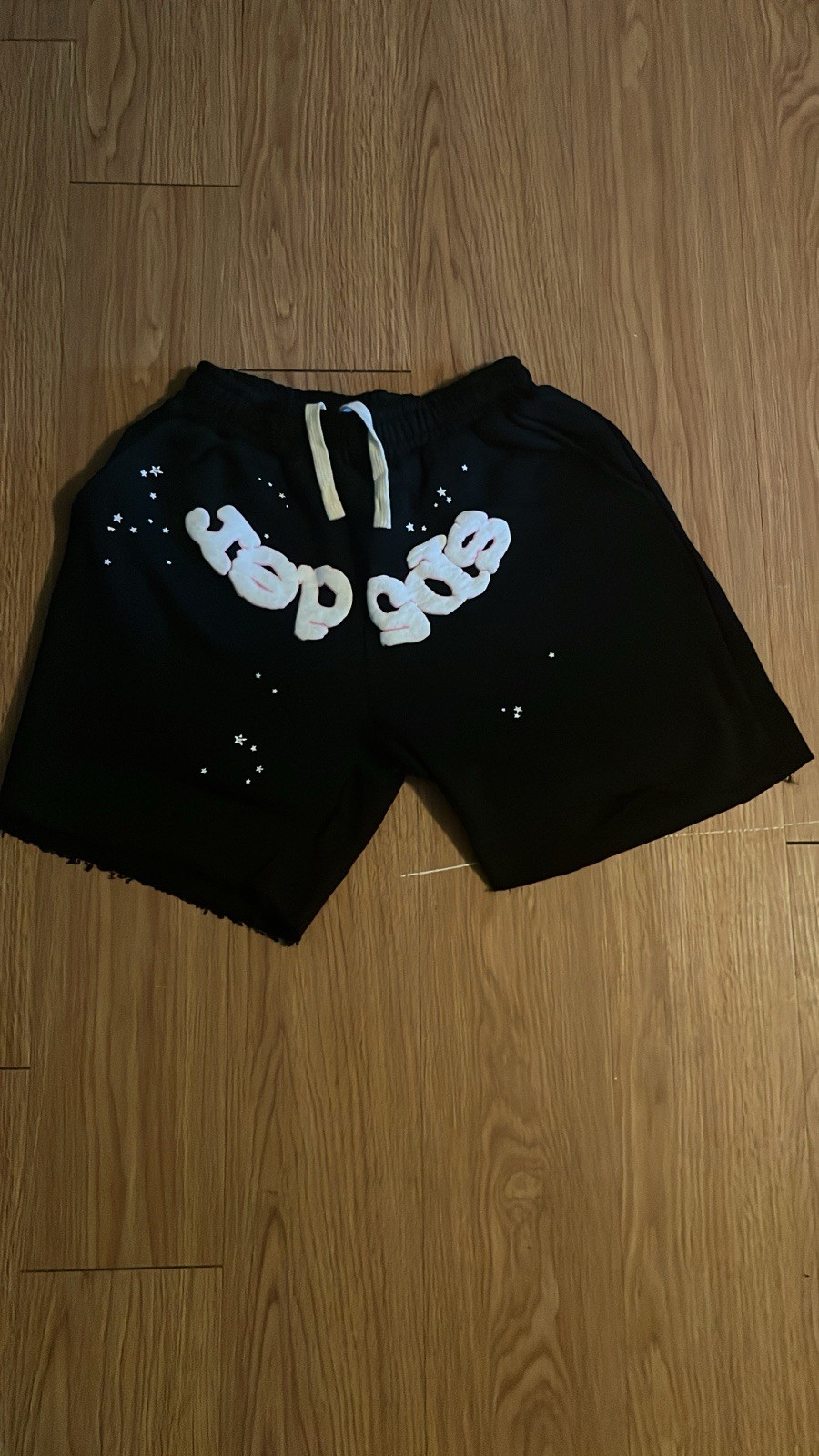 sp5der Men’s Black Cotton Sweat Shorts White Logo Drawstring Size S