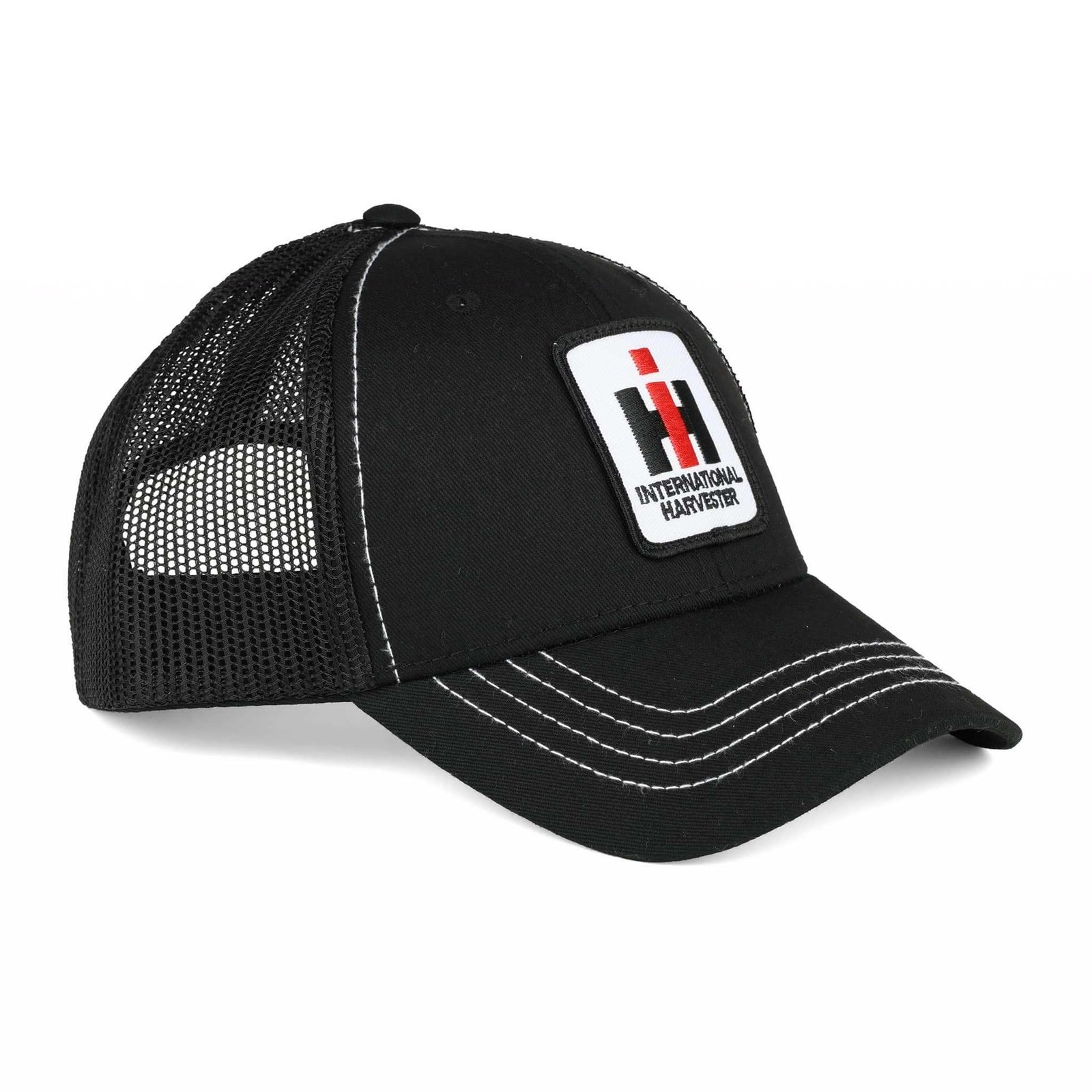 Youth International Harvester Logo Black Mesh Back Hat White Stitching IH66Y
