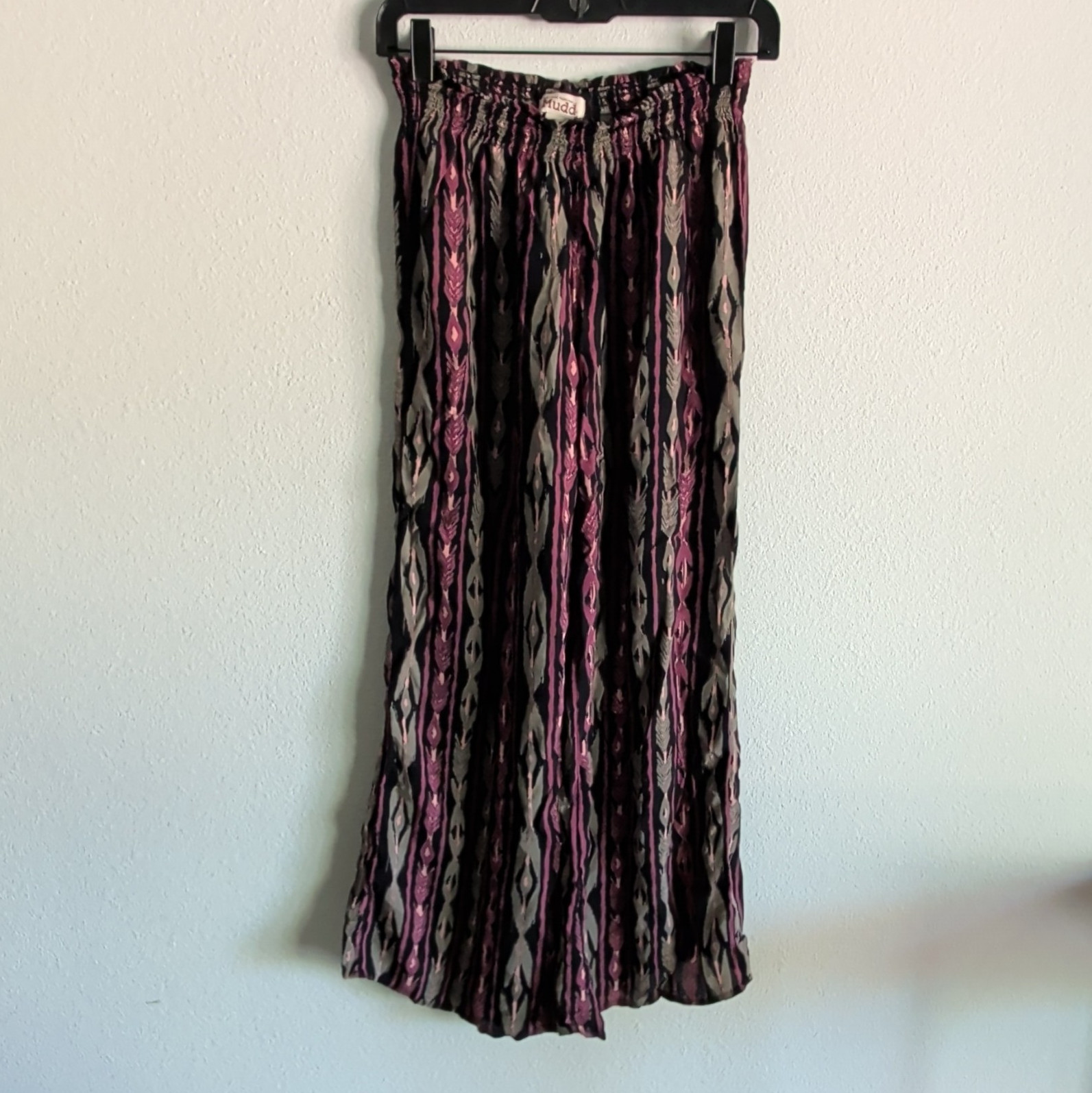 Mudd Juniors Geometric Wide Leg Pants Black Pink Gray Elastic Waist Size 7