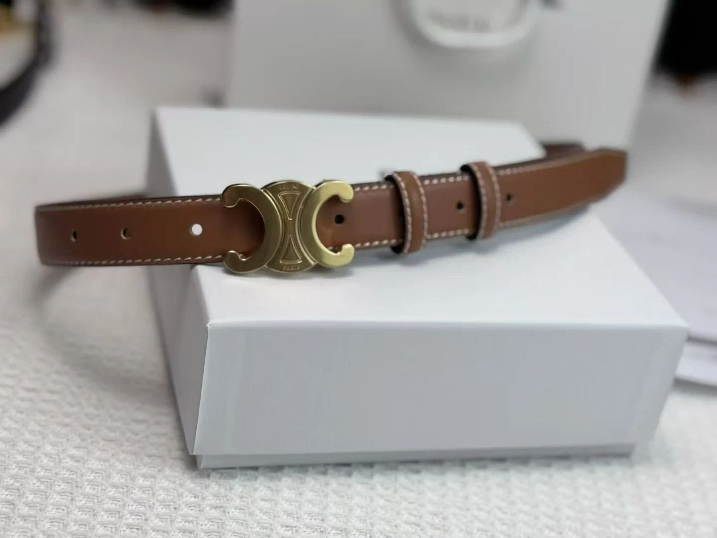 Celine Brown /Black sided Belt for Women in Tan 100cm Size NEW With Box