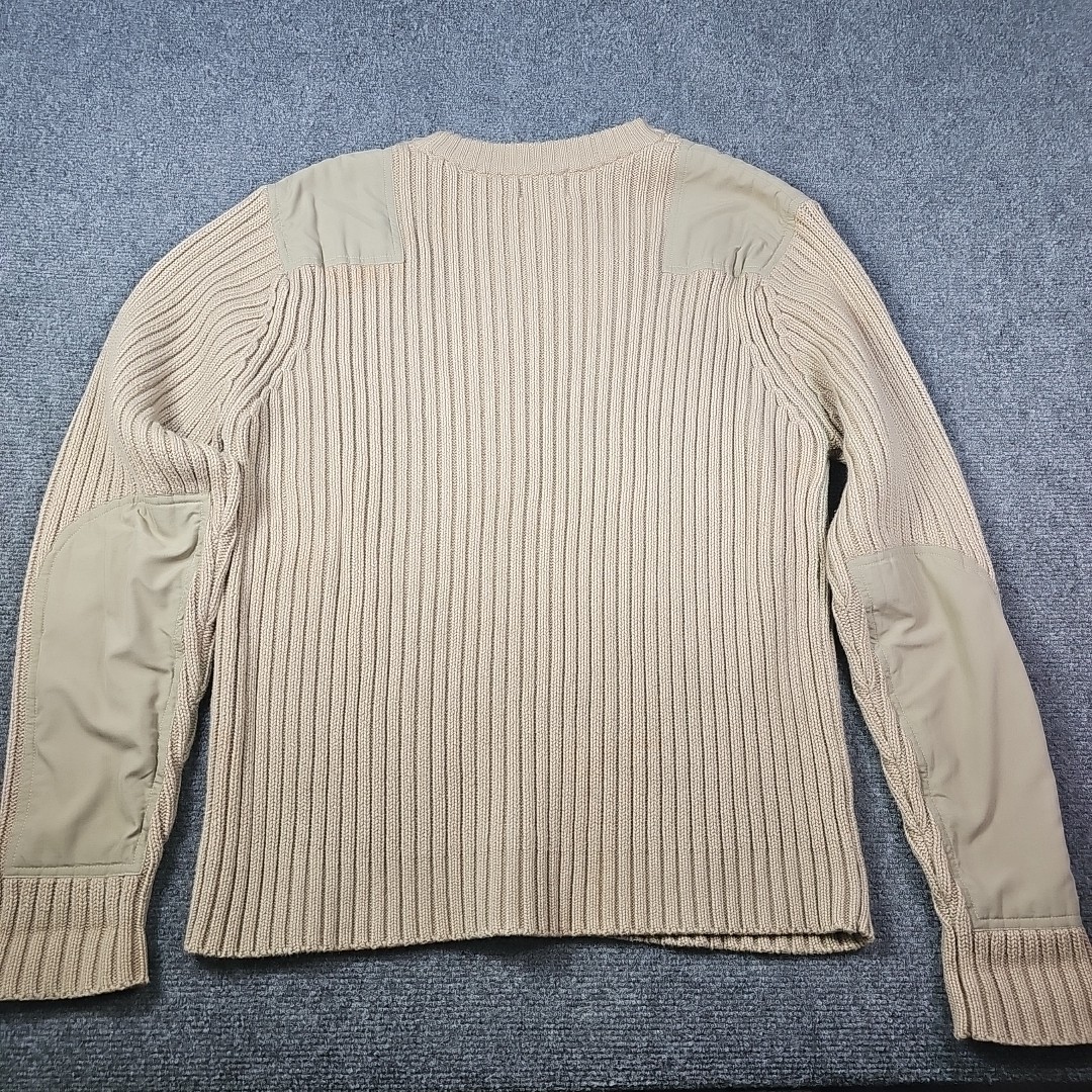 LL Bean Mens Medium Reg Commando Sweater Cotton Ribbed Elbow Patch 0BYK5 Khaki