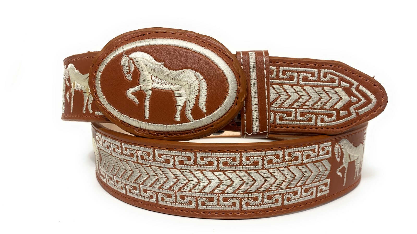 MEN’S WESTERN LEATHER BELT SADDLE HORSE COWBOY RODEO BELT. CINTO VAQUERO BORDADO