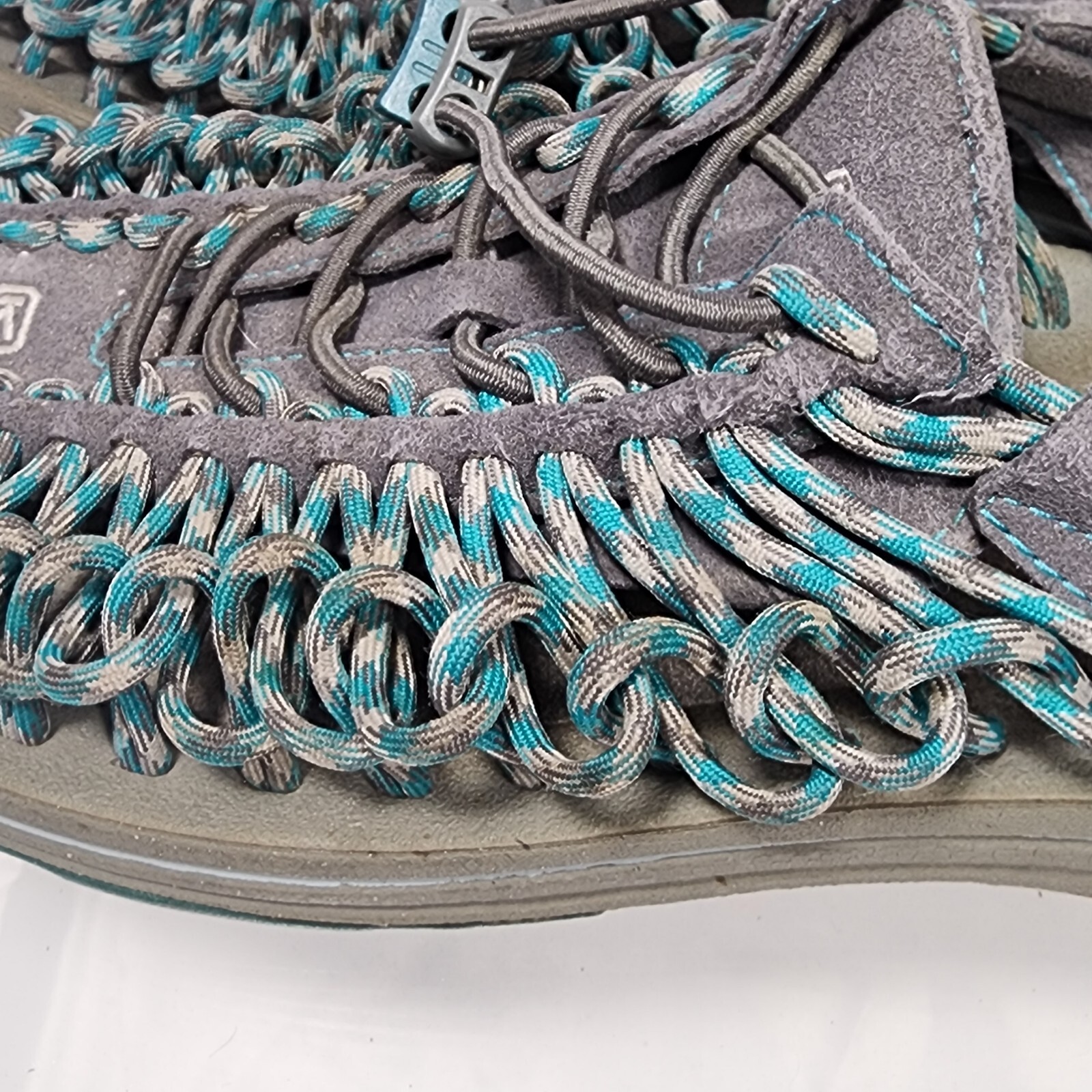 Keen Uneek Sandals Women 10 Two Cord 1014113 Gray Teal Blue Outdoor Heel Strap