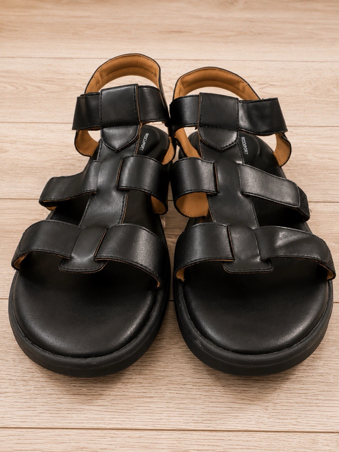 Rockport Black Leather Sandals Slingback 3 Strap Comfort Leisure Hook Loop 11
