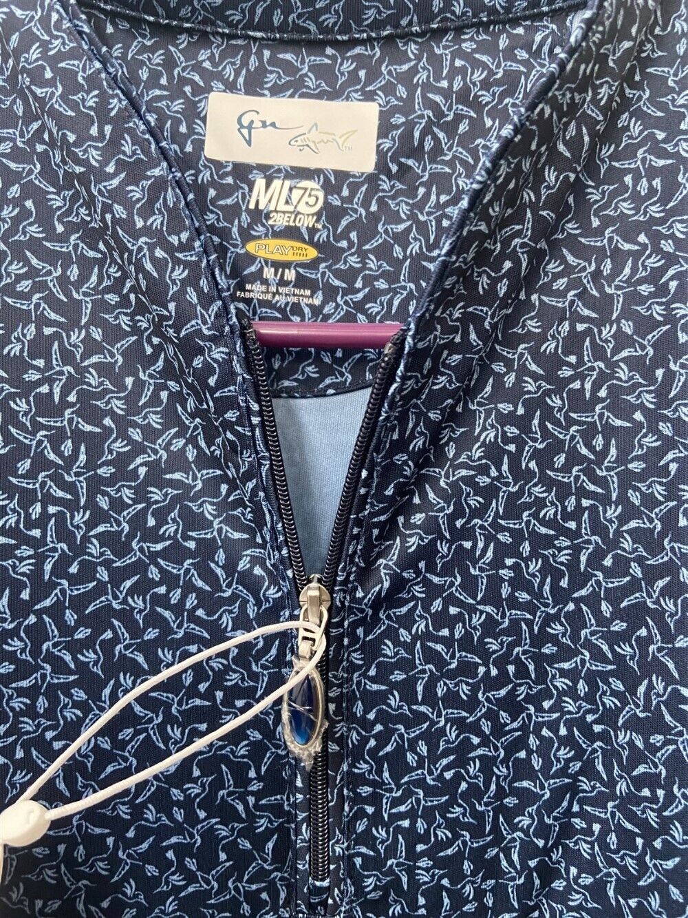 Greg Norman Navy Hummingbird Printed Tulip Short Sleeve Golf Polo Choose Size