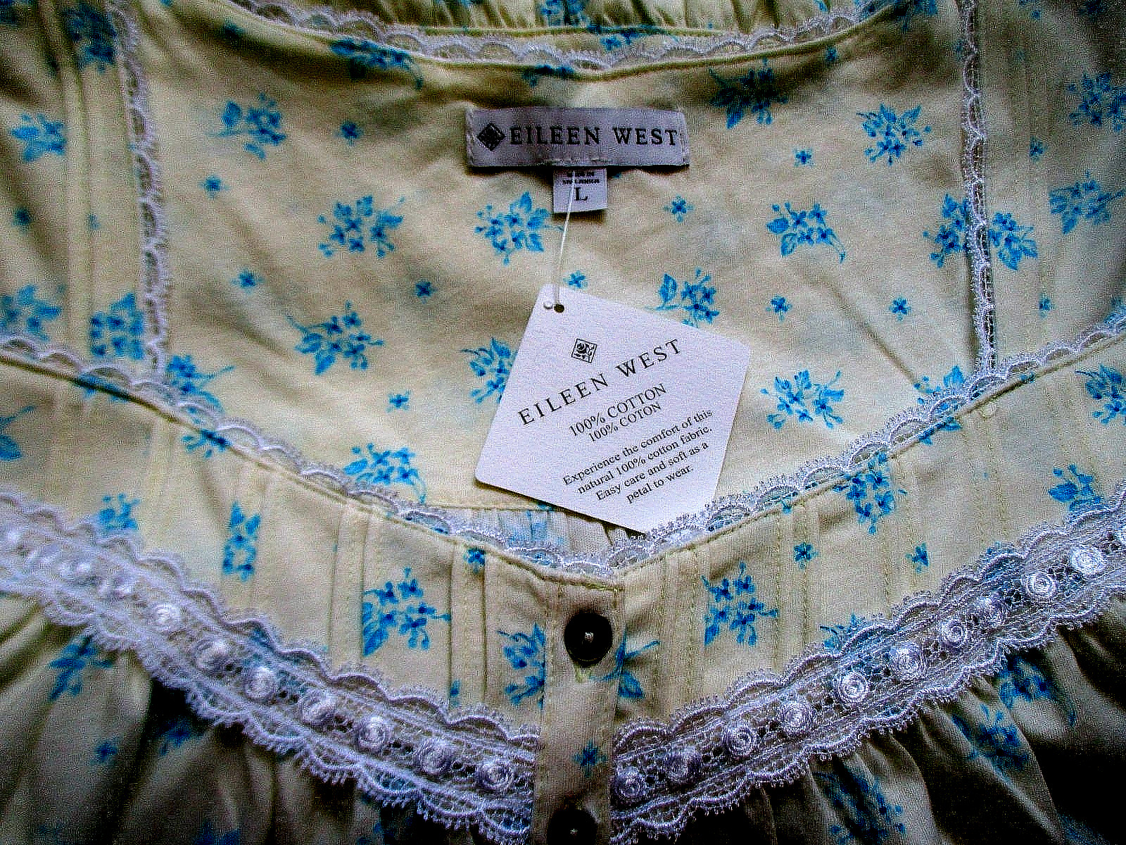 EILEEN WEST SHORT NIGHTGOWN SLVLESS COTTON KNIT YELLOW BLUE FLORAL LARGE NEW
