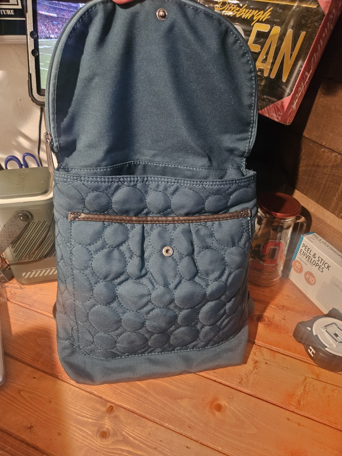 EUC Thirty-One Vary You Convertible Backpack Handbag Quilted Dots Teal Green