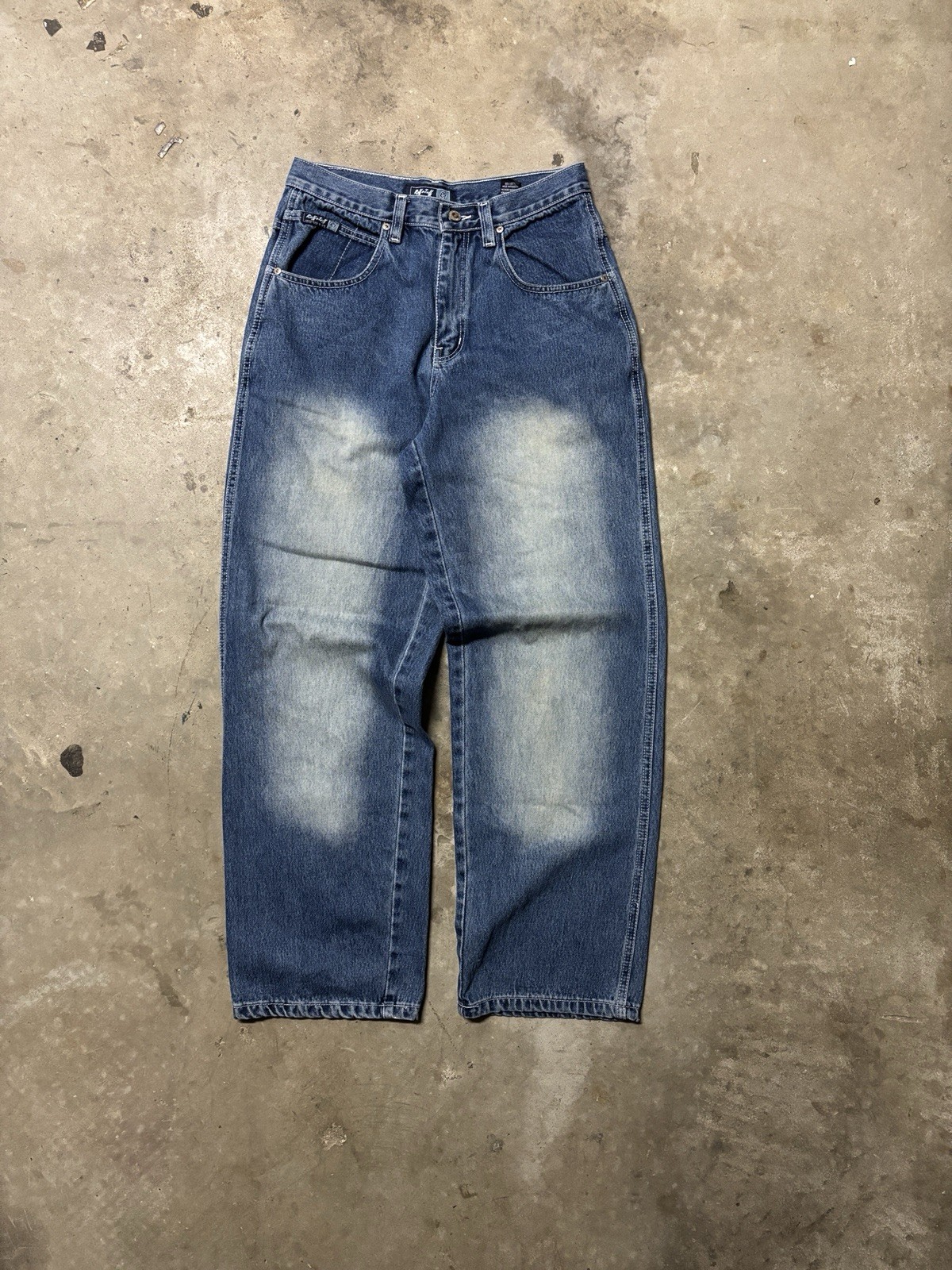 Vintage 30×32 Y2K Baggy Raffaleff American Fashion Blue Denim Jeans Skate