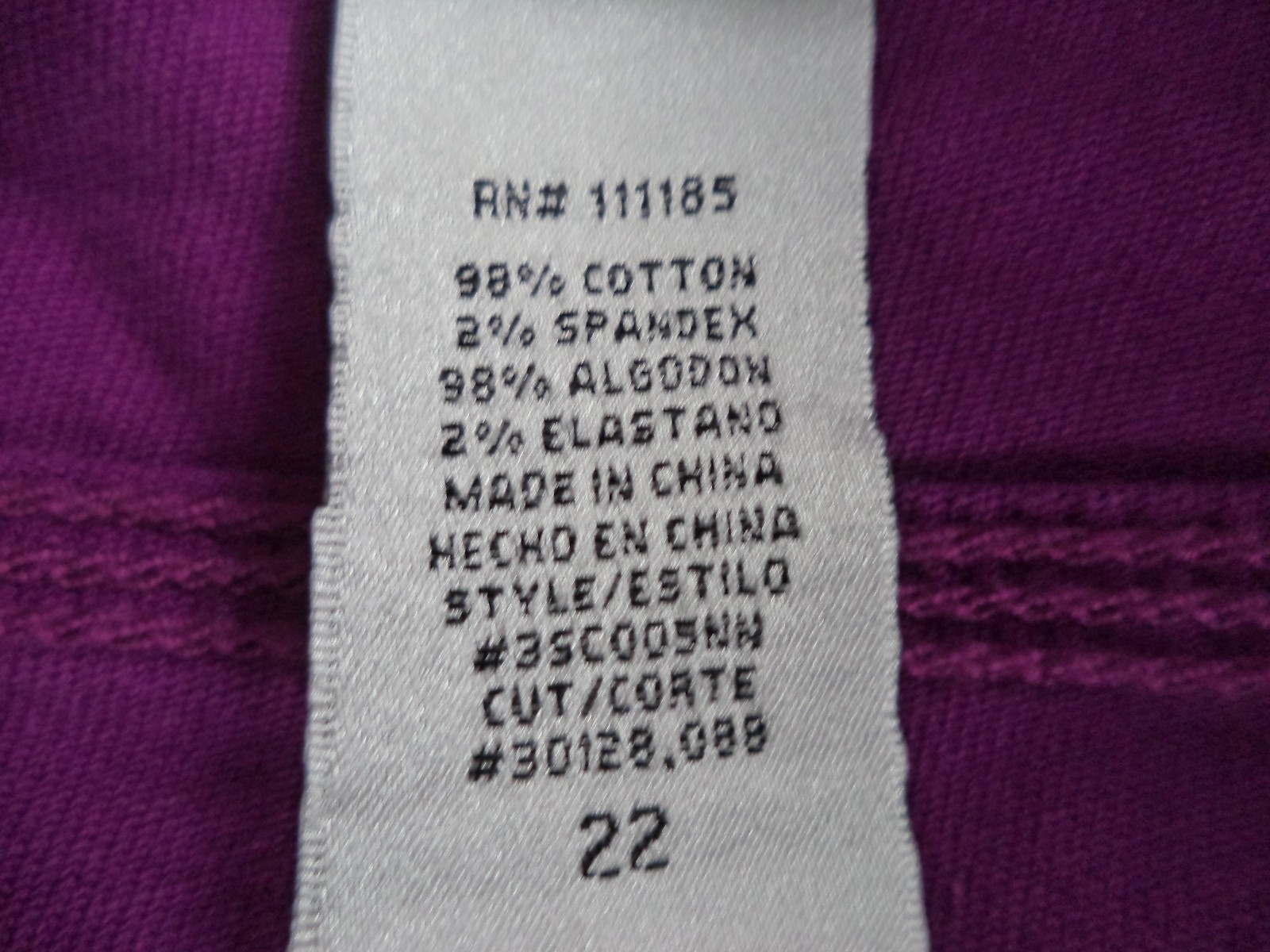Women’s Purple Te Amo Hot Ticket Stretch Jeans. Size 22. 98% Cotton/ 2% Spandex