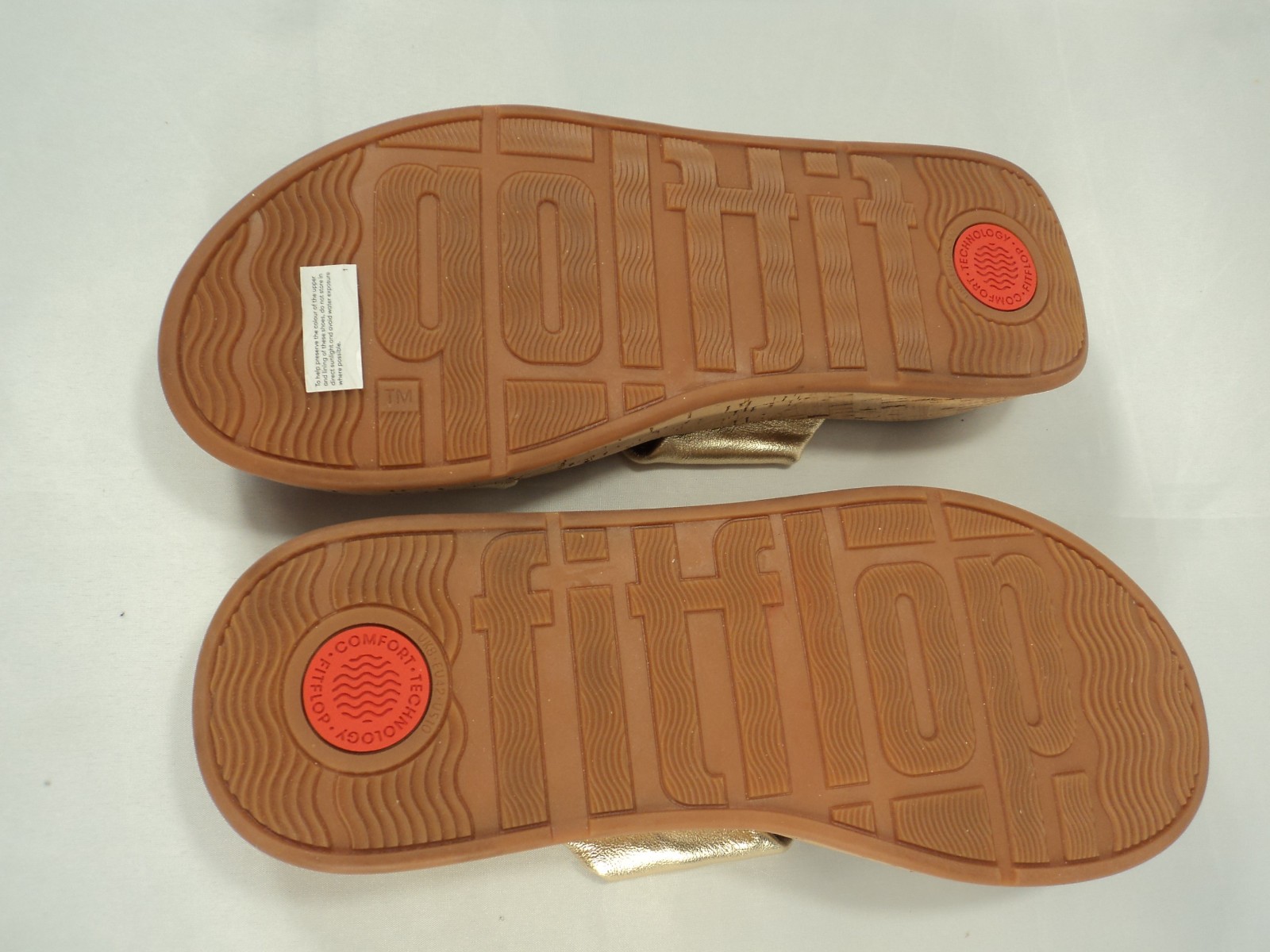FitFlop F-Mode Leather-Twist Flatform Slides-Cork Wrap in Gold Sz 10 NWOB
