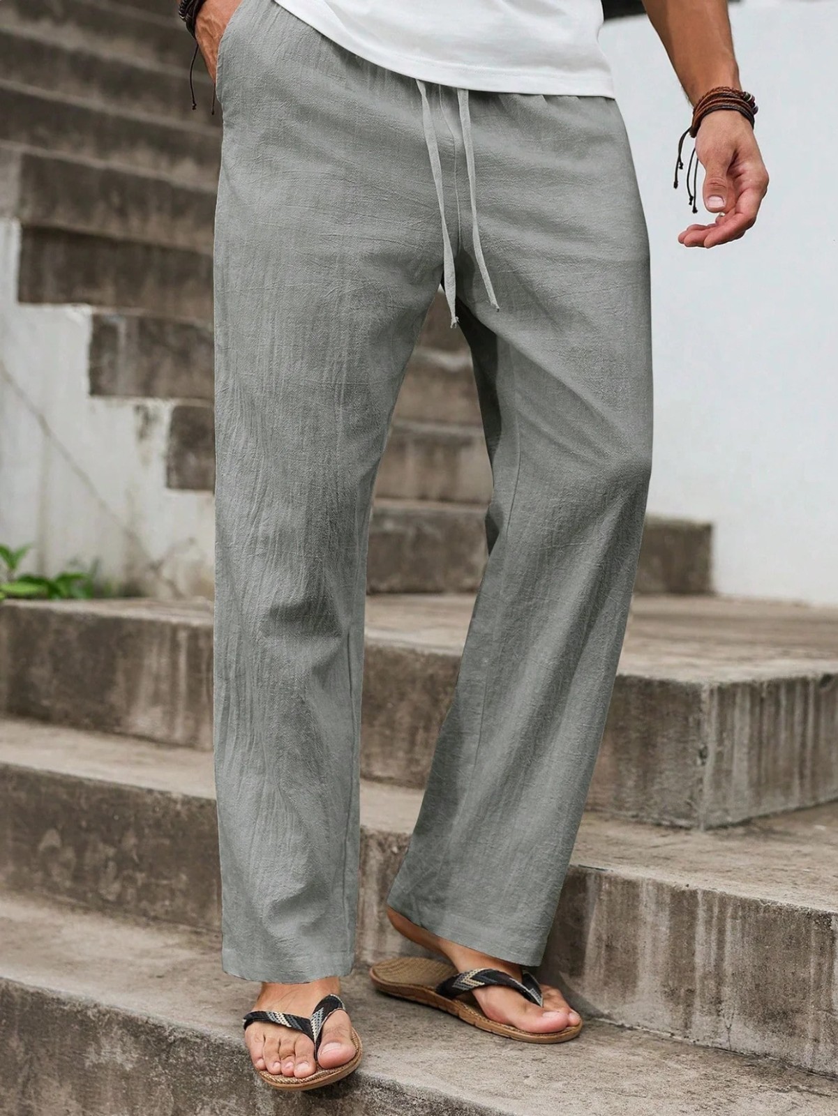 Men’s Summer Cotton Linen Pants Lightweight Breathable Straight Leg Casual Beach