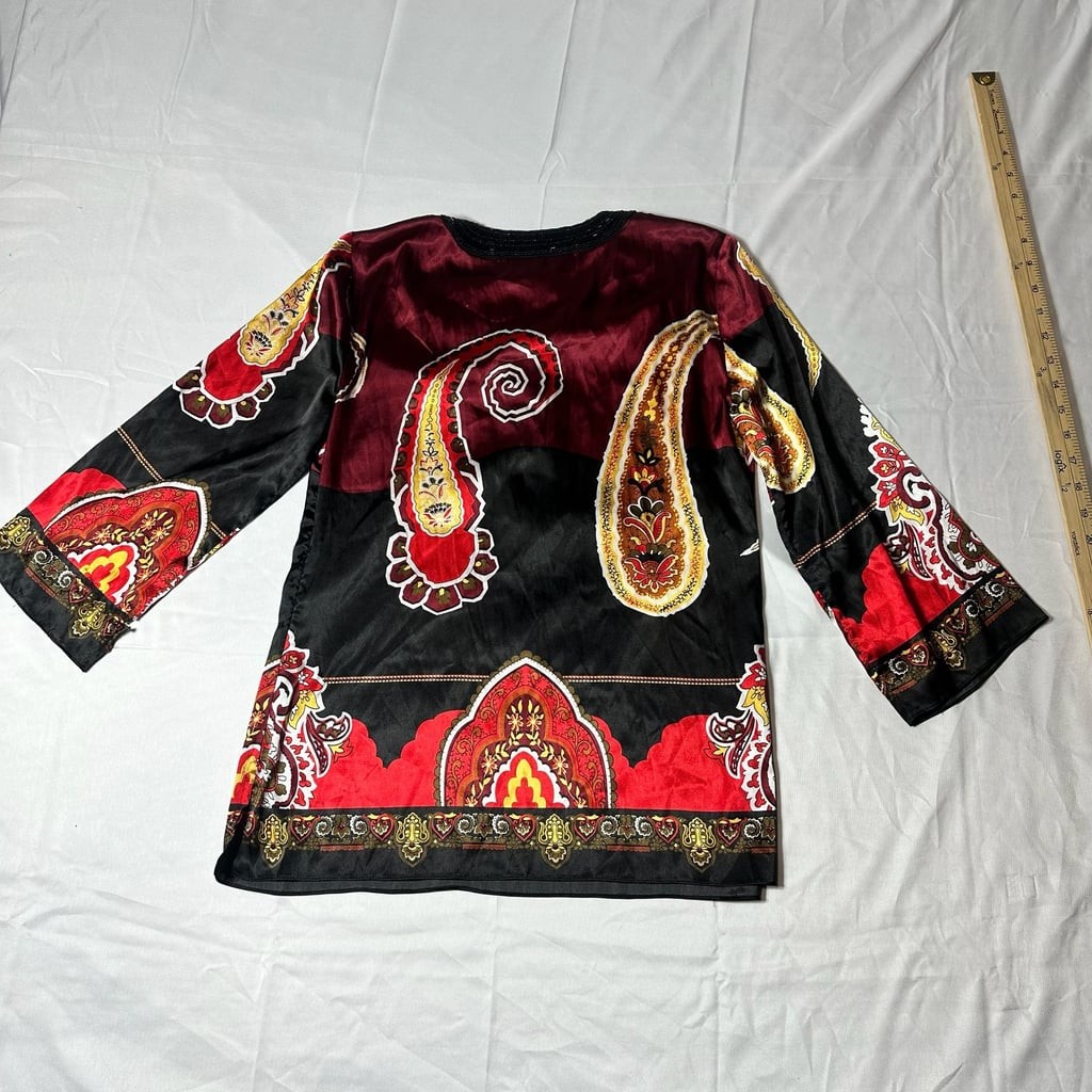 INC International Concepts Petite Paisley Print Beaded Tunic Top Women’s 6P Bo