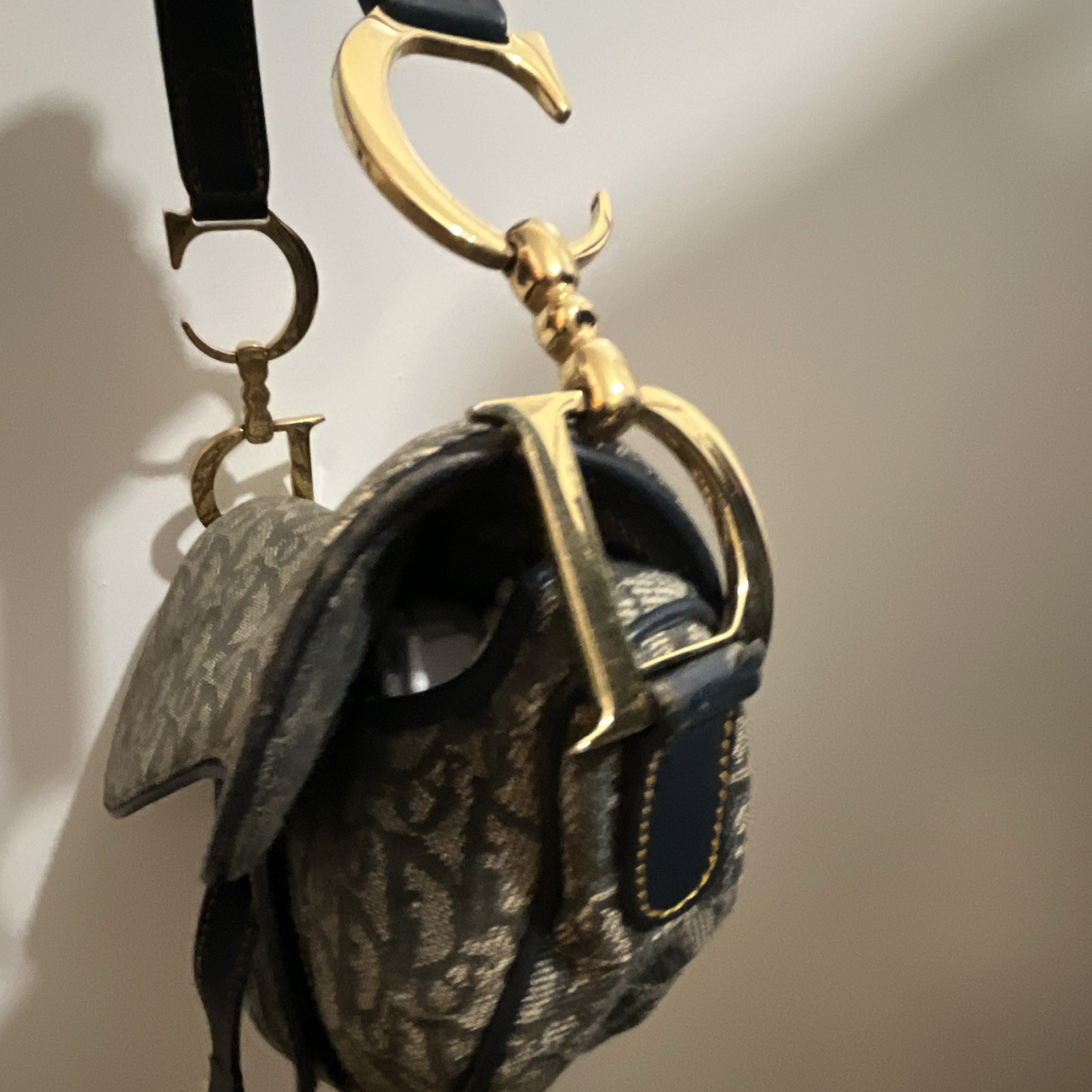 Dior Saddle Bag Small Blue/Beige Monogram, Gold Hardware, Flap, Strap