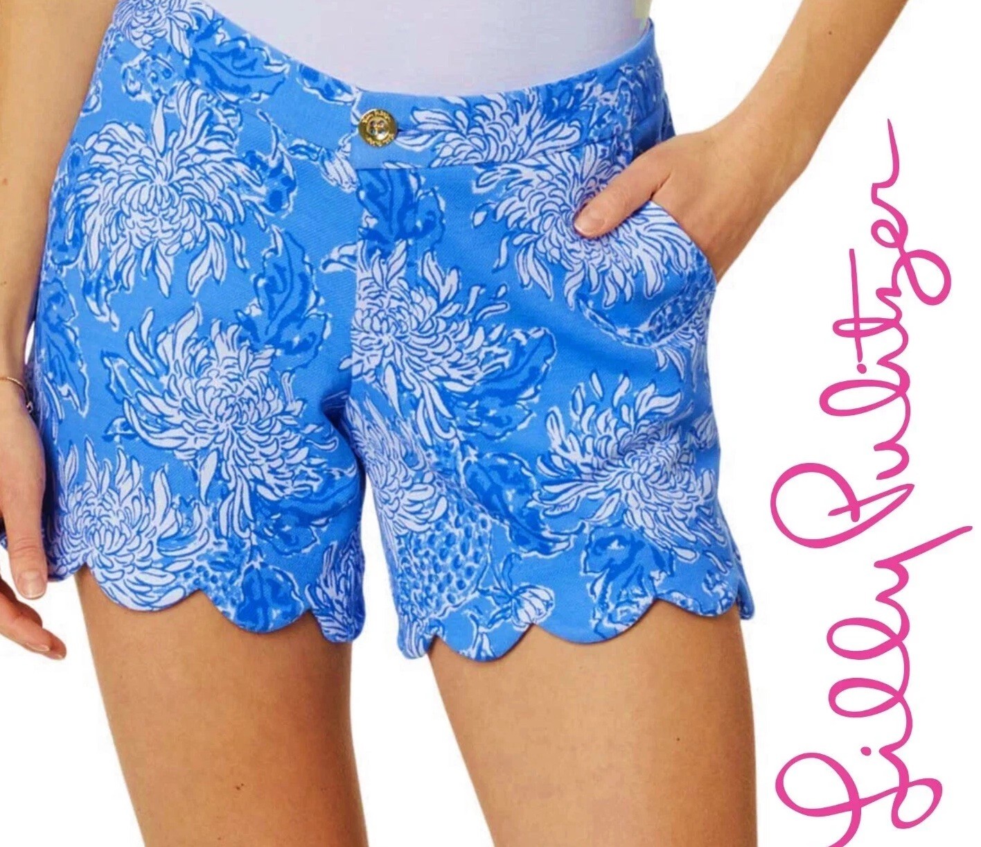 Lilly Pulitzer Buttercup 5” Stretch Knit Shorts Boca Blue Croc & Lock It Size 10