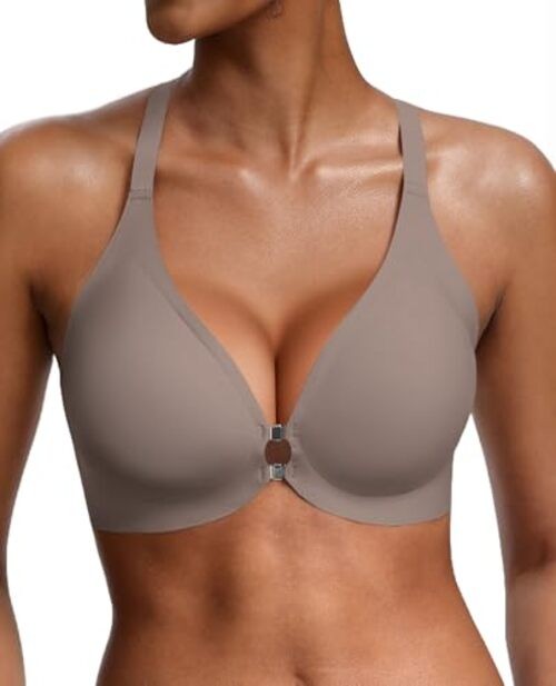 Front Closure Jelly Bras for Women No Underwire Seamless Bralettes Medium Grey