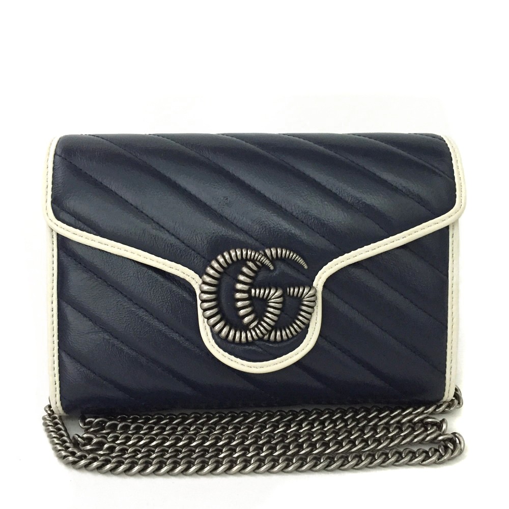 EGA GUCCI GG Marmont Quilted Leather Wallet On Chain WOC Shoulder Bag/7CC0159