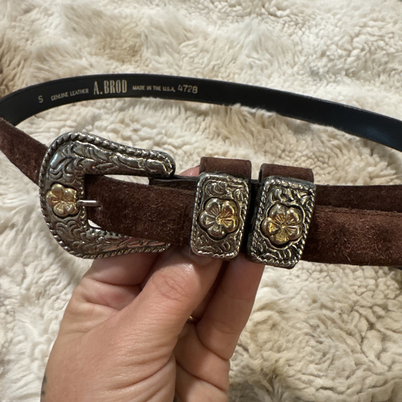 Vintage Brown Leather Belt with Silver and Gold Medallion Accents Size small